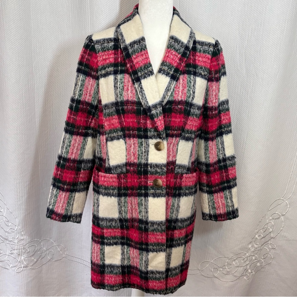 Talbots Red and Black Plaid Trench Coat
